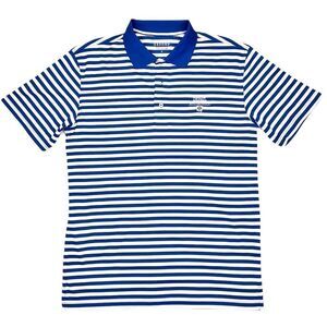 DePaul University NCAA Oxford America Bright Blue Striped Polo Shirt Size Small
